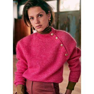 EUC Sezane Trudy Wool Mohair Button Detail Sweater Hot Pink XS